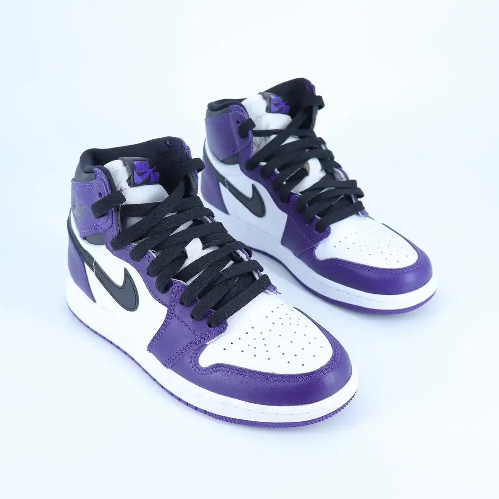 Nike Air Jordan 1 Retro High OG Sneakers Court Purple Leather Unisex Kids 5Y